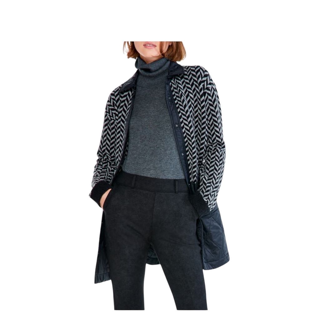 NIC+ZOE Quilted Mix Media Knit Coat in Black Multi Size Large‎